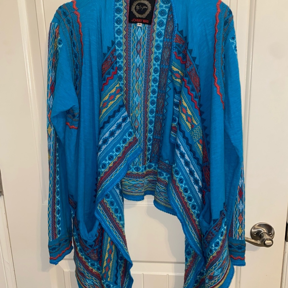 Johnny Was Vibrant Blue and Multicolor Cardigan